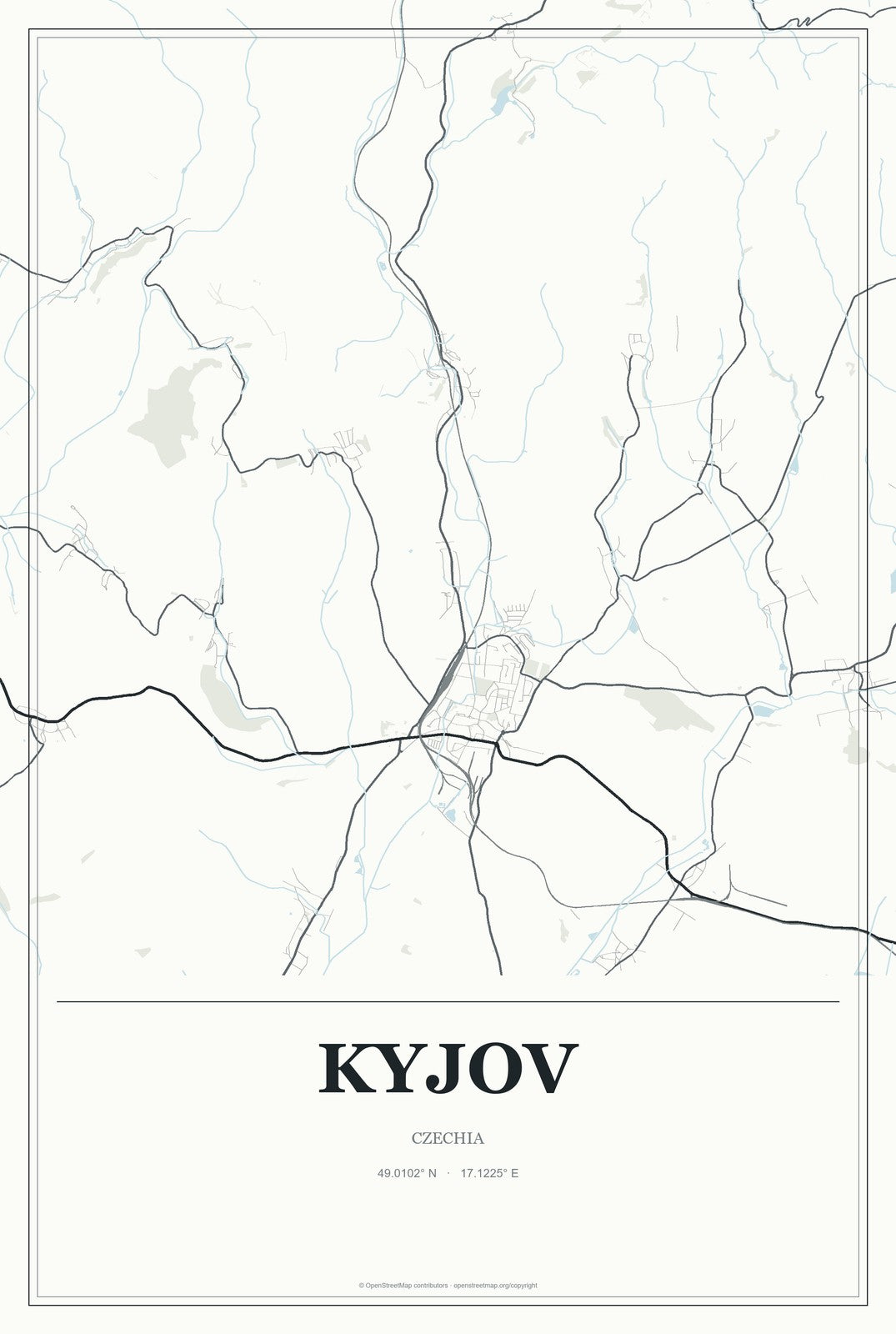 Kyjov, Czechia City Map Aluminum Sign in Gallery Air style