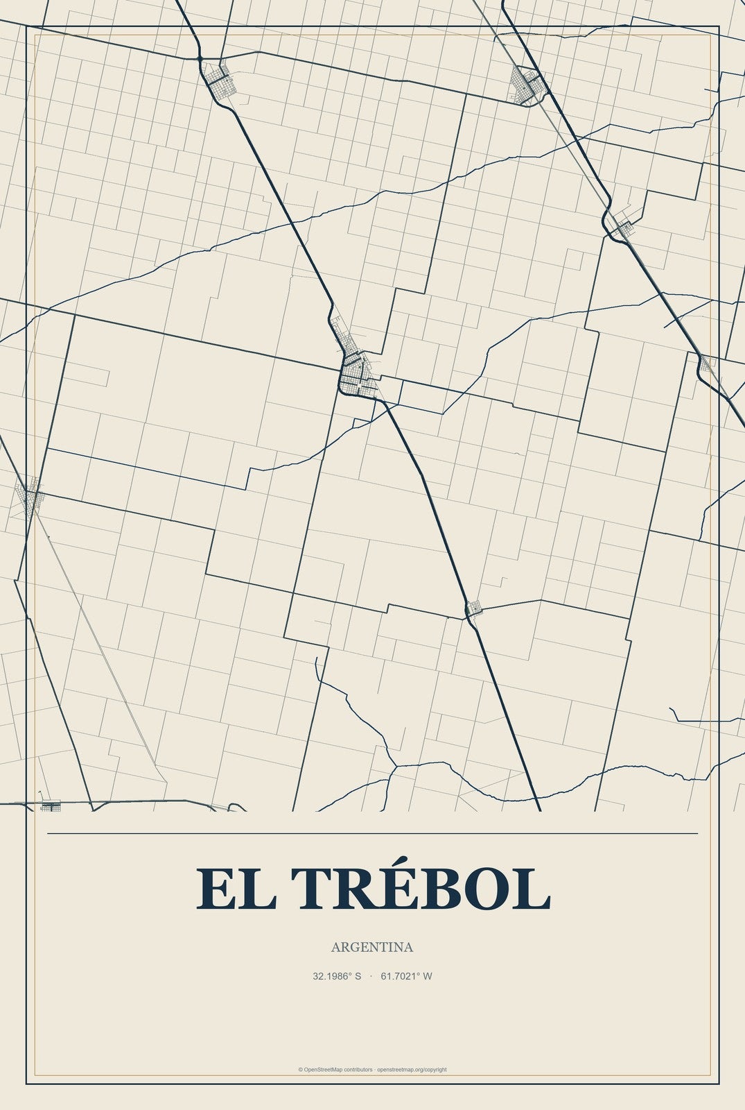 El Trébol, Argentina City Map Aluminum Sign in Coastal Cutout style