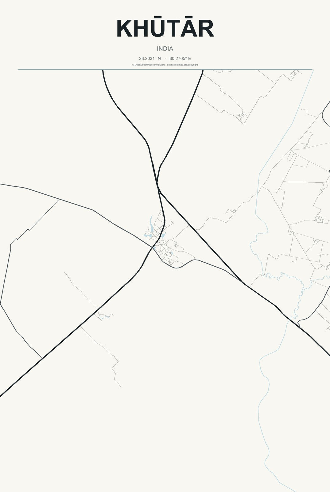 Khūtār, India City Map Aluminum Sign in Headline Atlas style