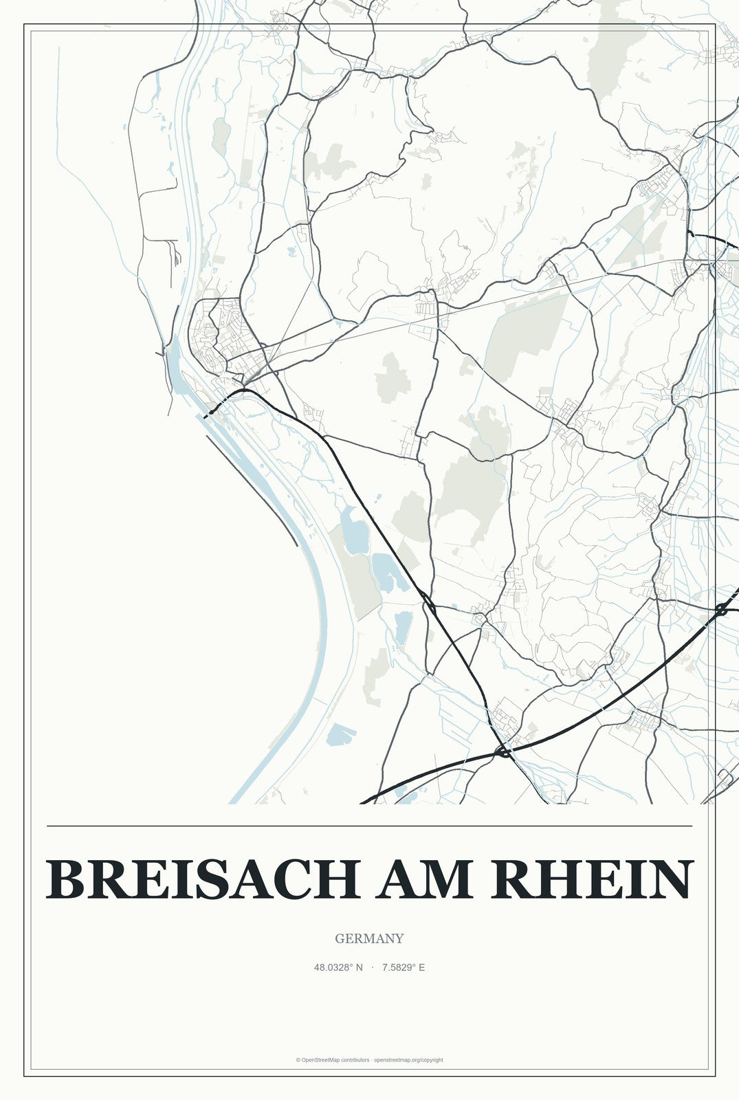 Breisach am Rhein, Germany City Map Aluminum Sign in Gallery Air style