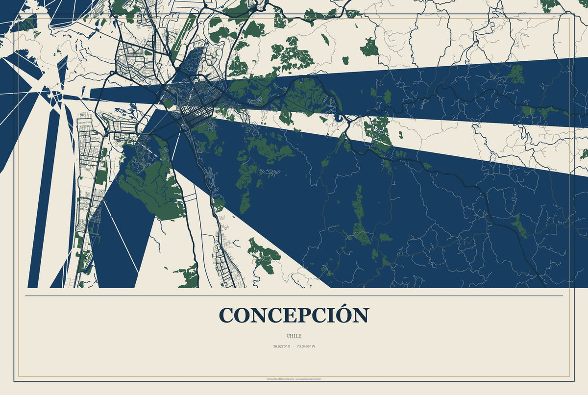Concepción, Chile City Map Aluminum Sign in Coastal Cutout style