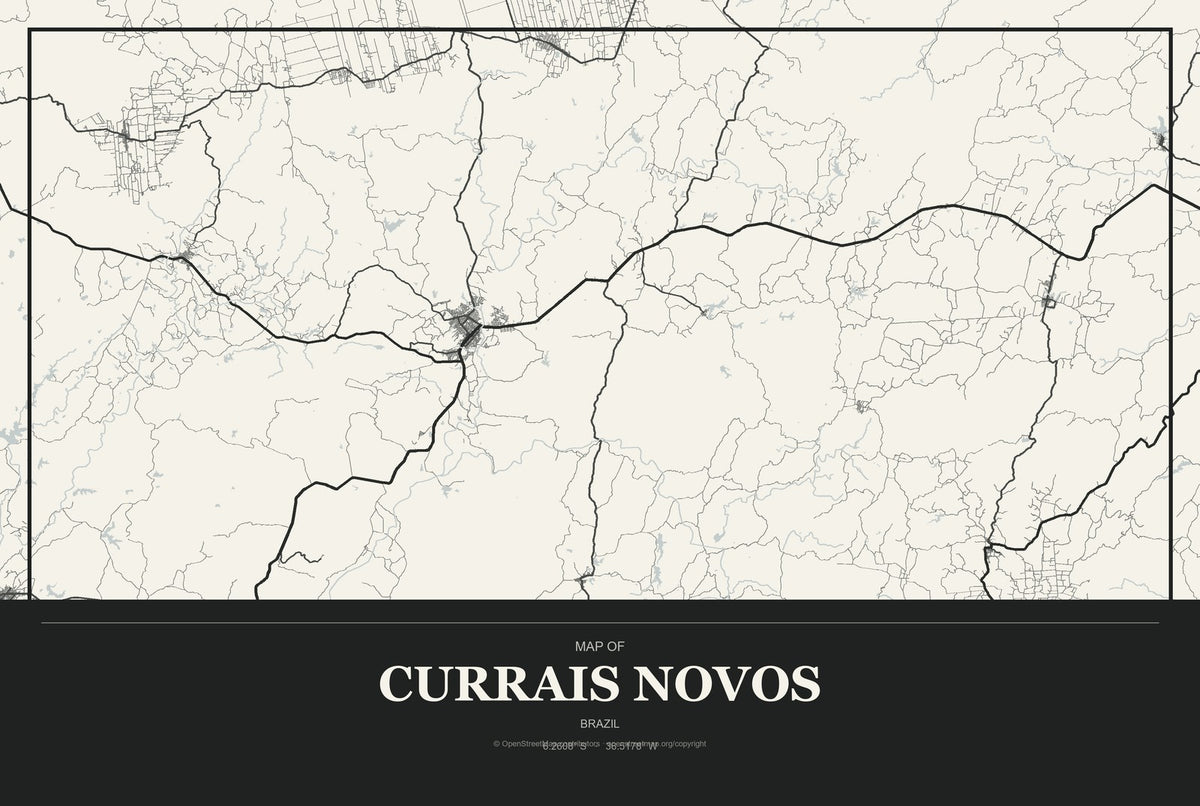 Currais Novos, Brazil City Map Aluminum Sign in Museum Plaque style