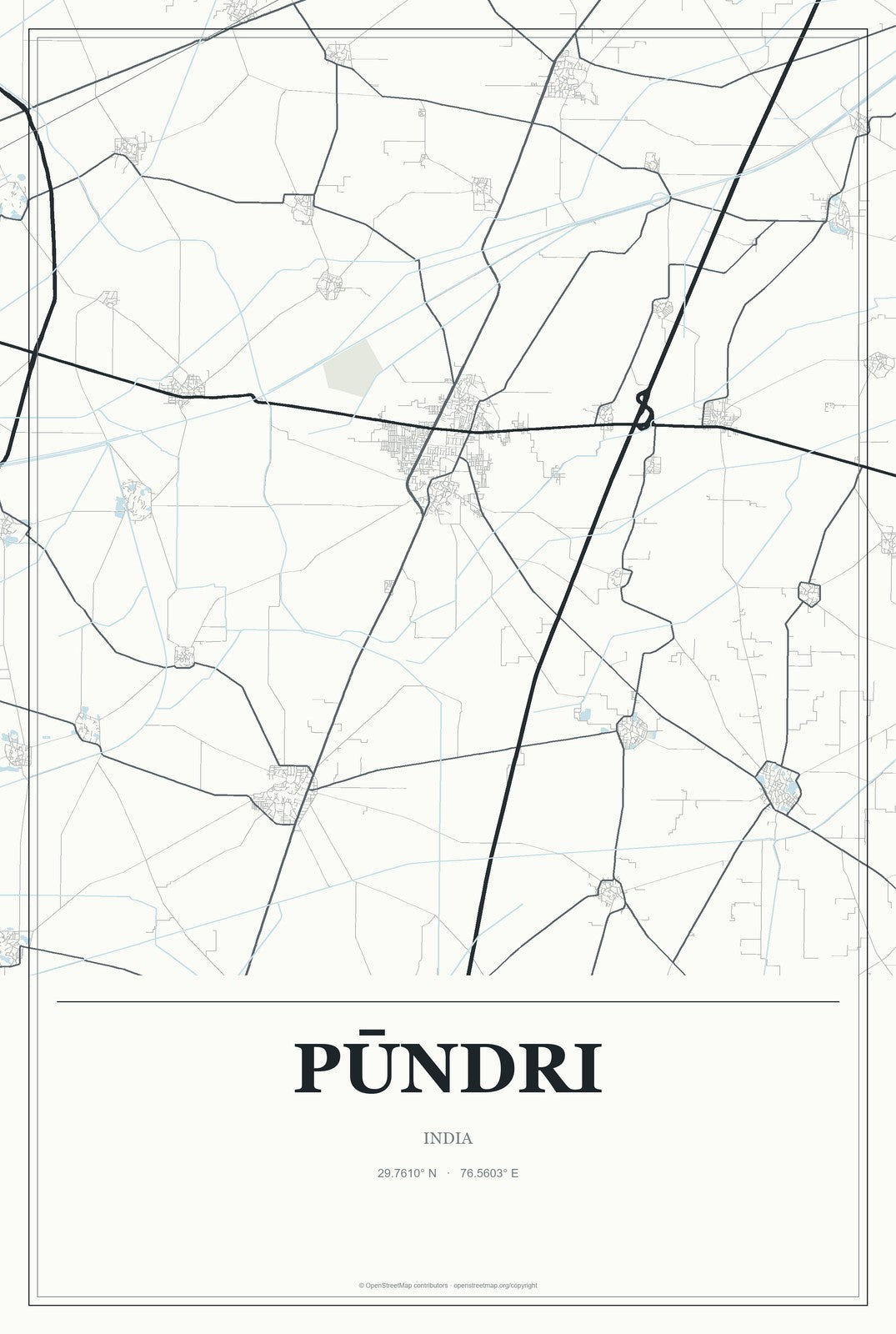 Pūndri, India City Map Aluminum Sign in Gallery Air style