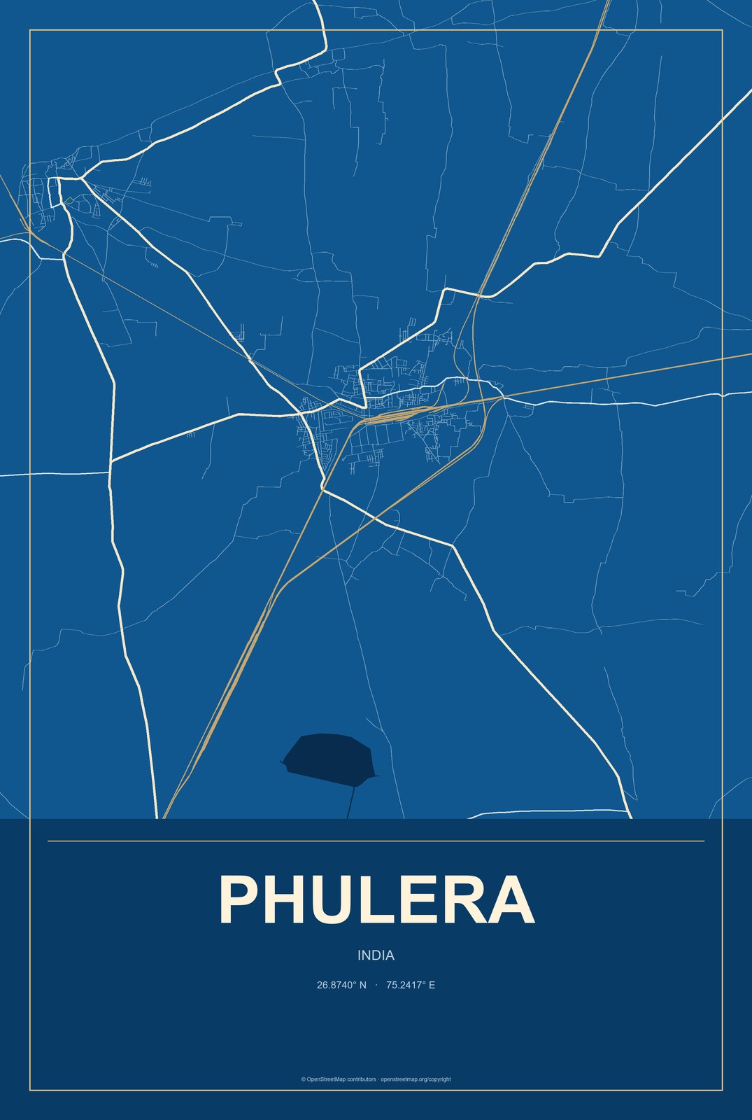 Phulera, India City Map Aluminum Sign in Harbor Cobalt style
