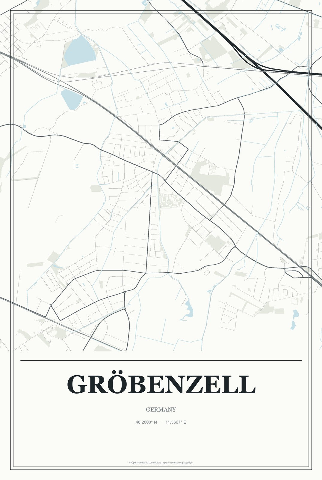 Gröbenzell, Germany City Map Aluminum Sign in Gallery Air style