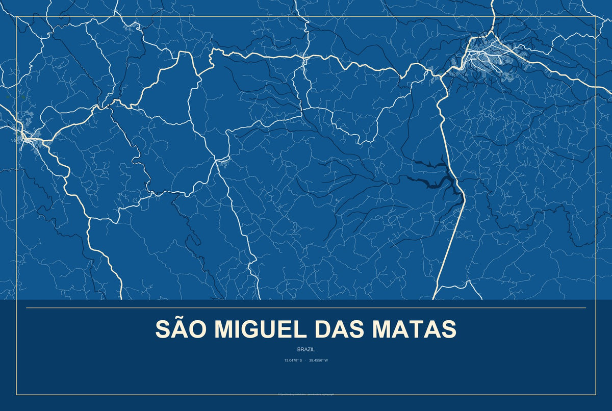 São Miguel das Matas, Brazil City Map Aluminum Sign in Harbor Cobalt style