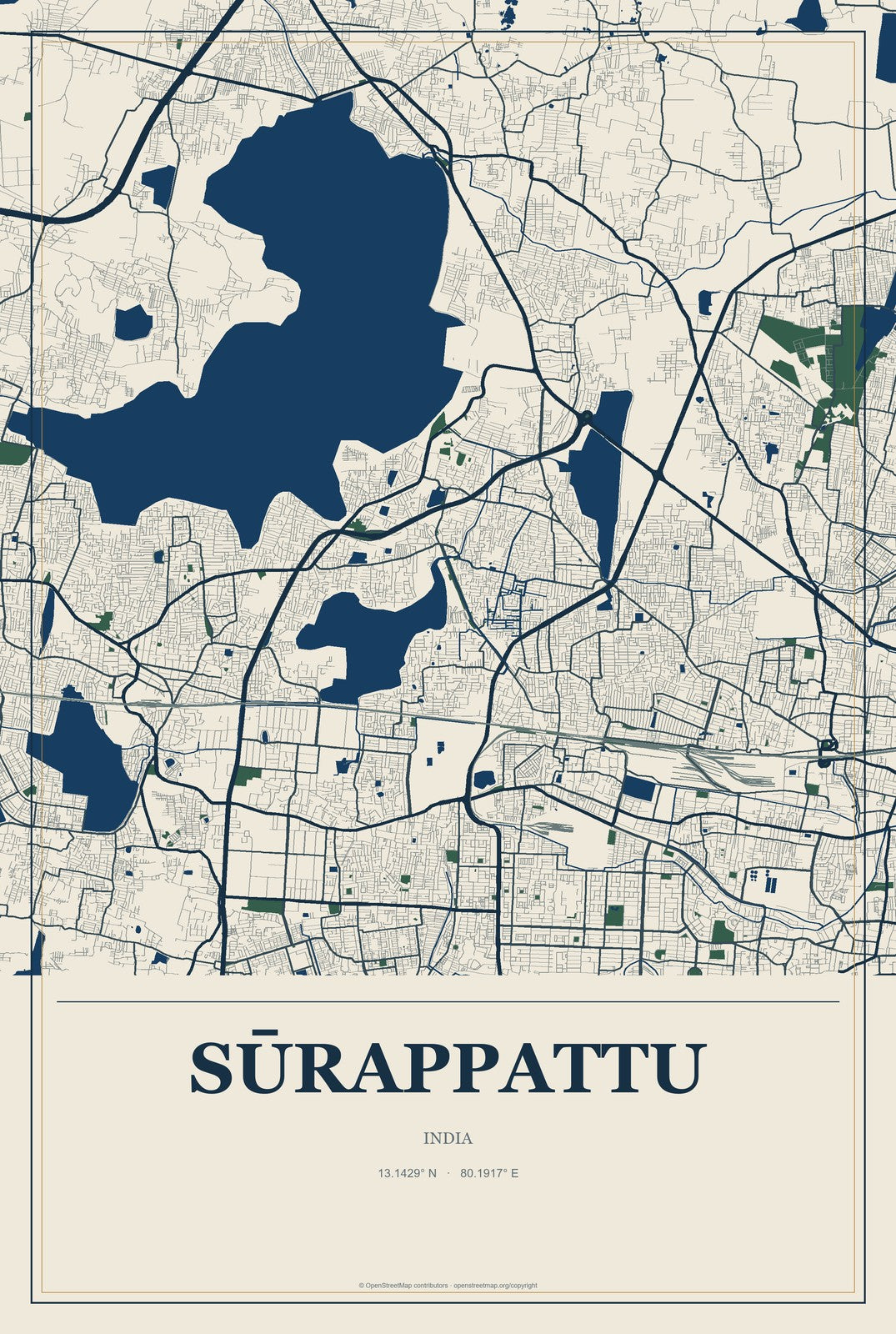 Sūrappattu, India City Map Aluminum Sign in Coastal Cutout style