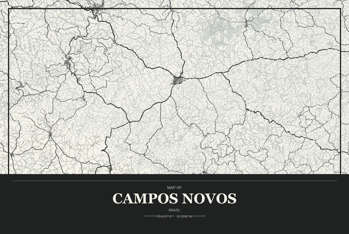Campos Novos, Brazil City Map Aluminum Sign in Museum Plaque style