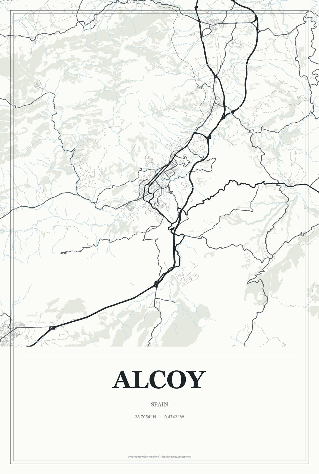 Alcoy, Spain City Map Aluminum Sign in Gallery Air style