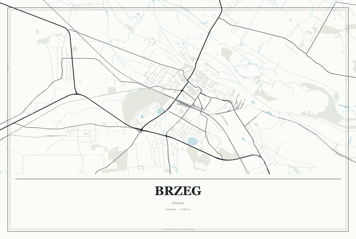 Brzeg, Poland City Map Aluminum Sign in Gallery Air style