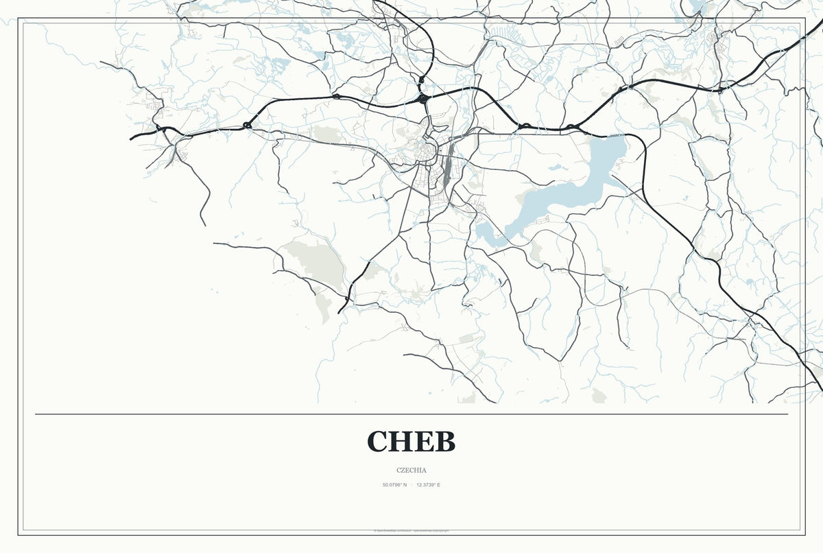 Cheb, Czechia City Map Aluminum Sign in Gallery Air style