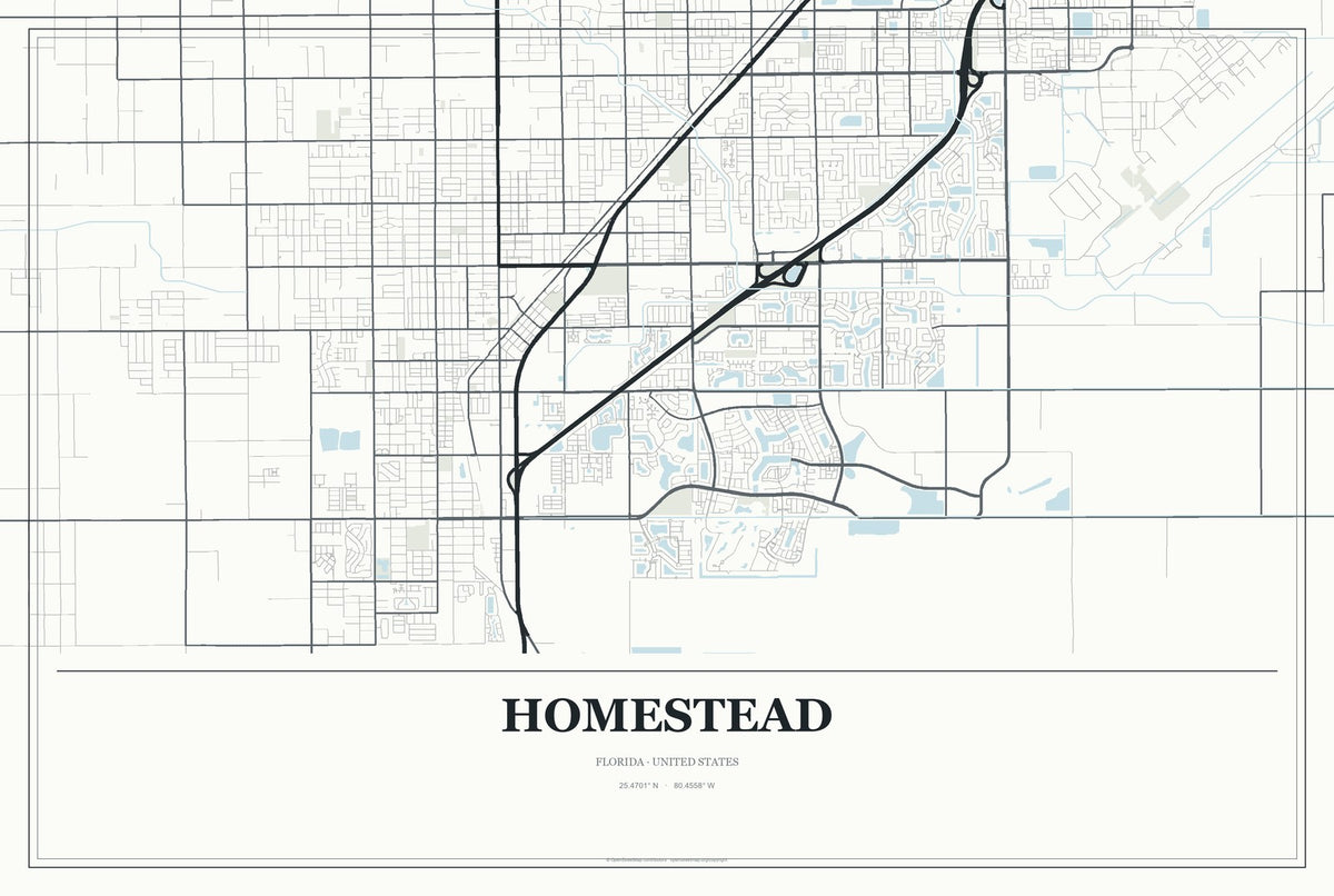 Homestead, Florida City Map Aluminum Sign in Gallery Air style