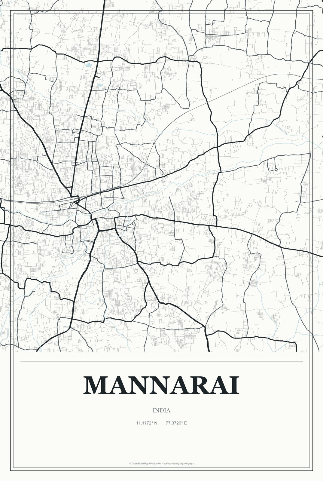 Mannarai, India City Map Aluminum Sign in Gallery Air style