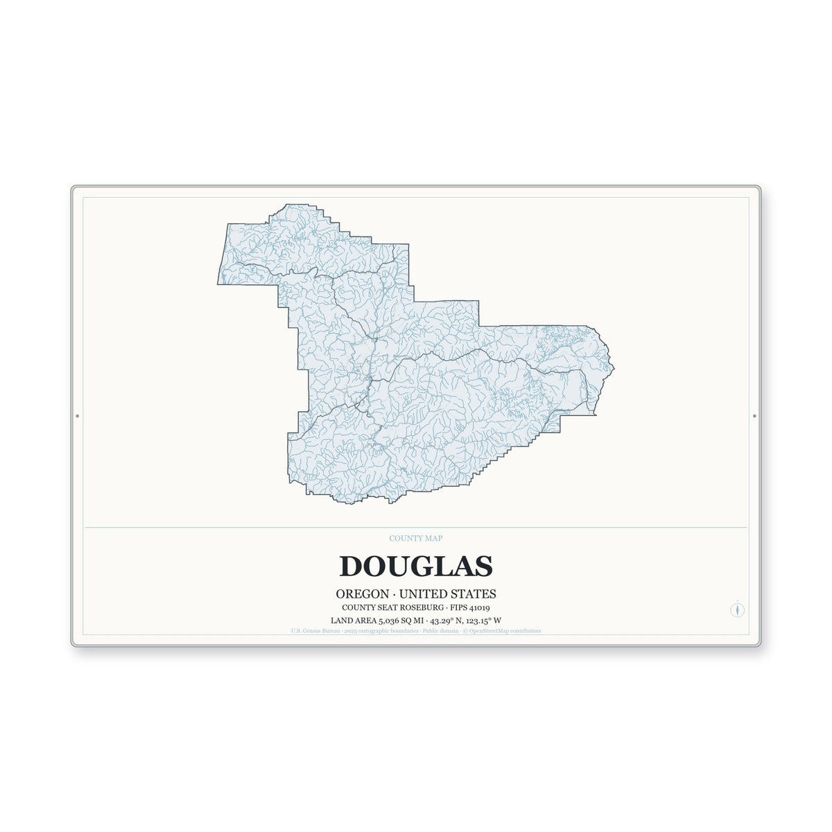 Douglas County, Oregon Map Aluminum Sign in Gallery Air style