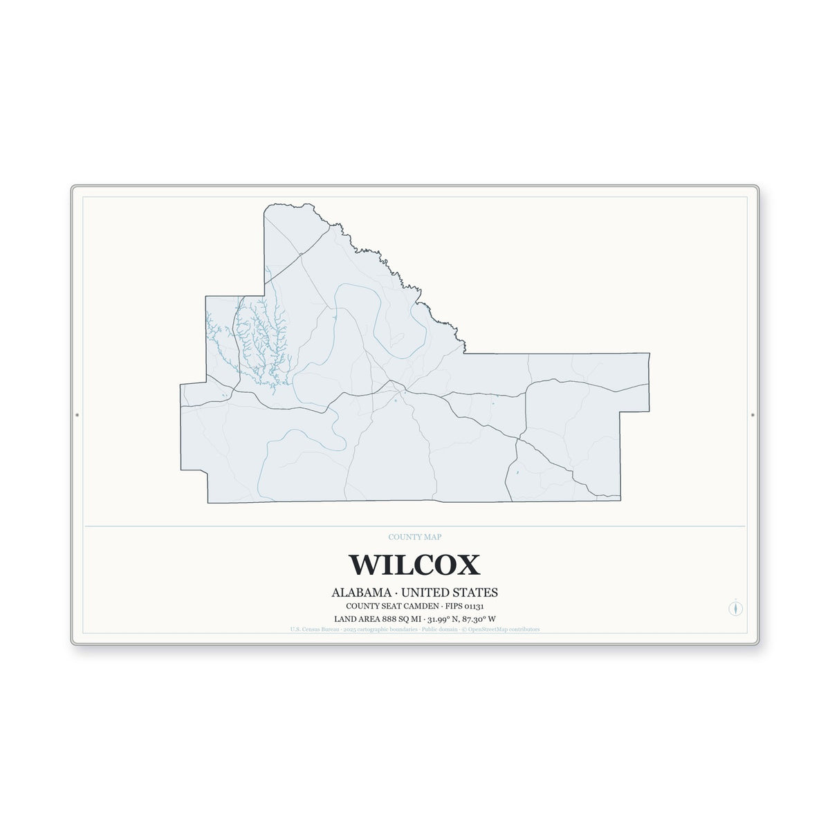 Wilcox County, Alabama Map Aluminum Sign in Gallery Air style