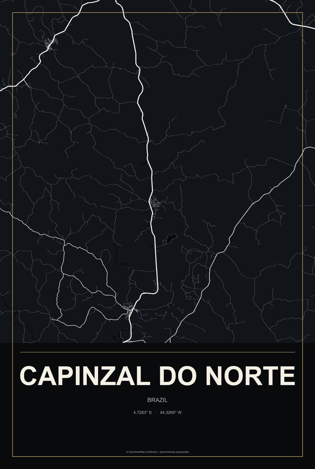 Capinzal do Norte, Brazil City Map Aluminum Sign in Metropolitan Noir style