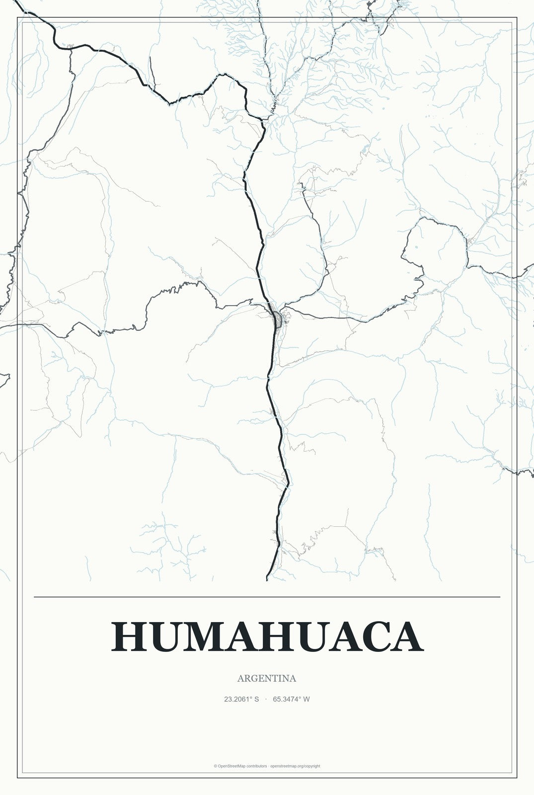 Humahuaca, Argentina City Map Aluminum Sign in Gallery Air style