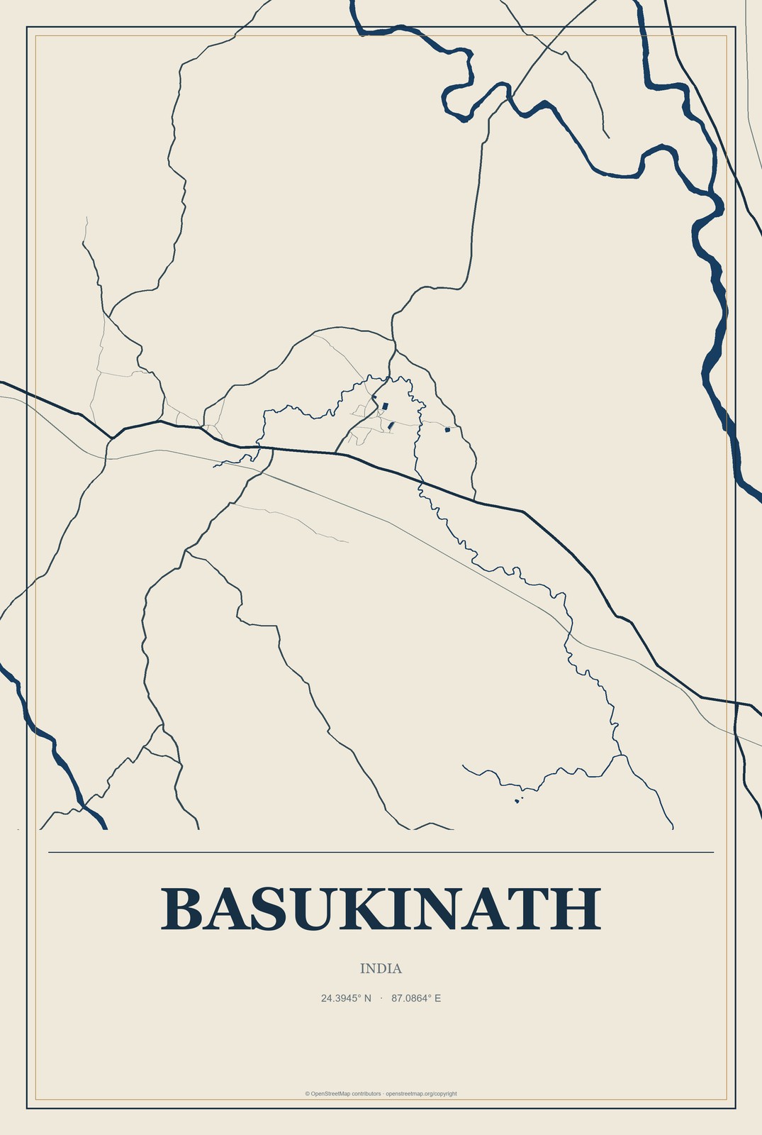 Basukinath, India City Map Aluminum Sign in Coastal Cutout style