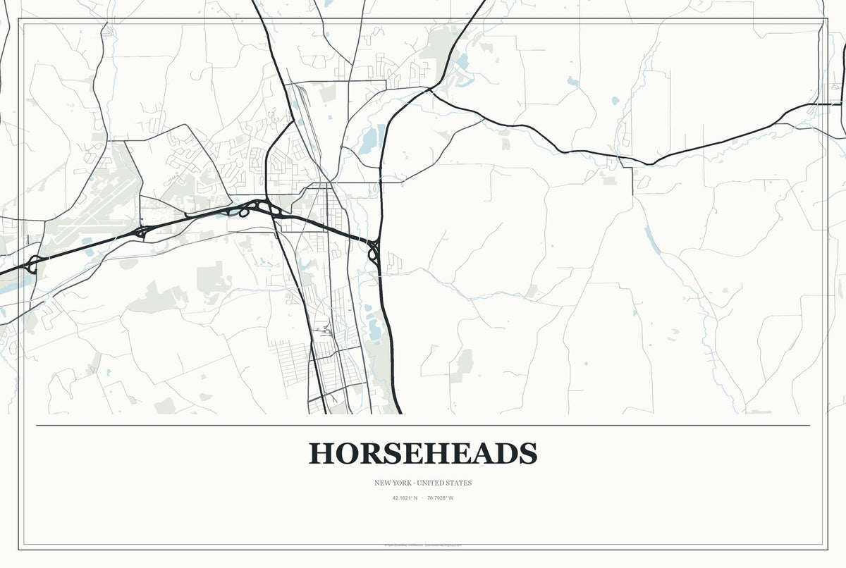 Horseheads, New York City Map Aluminum Sign in Gallery Air style