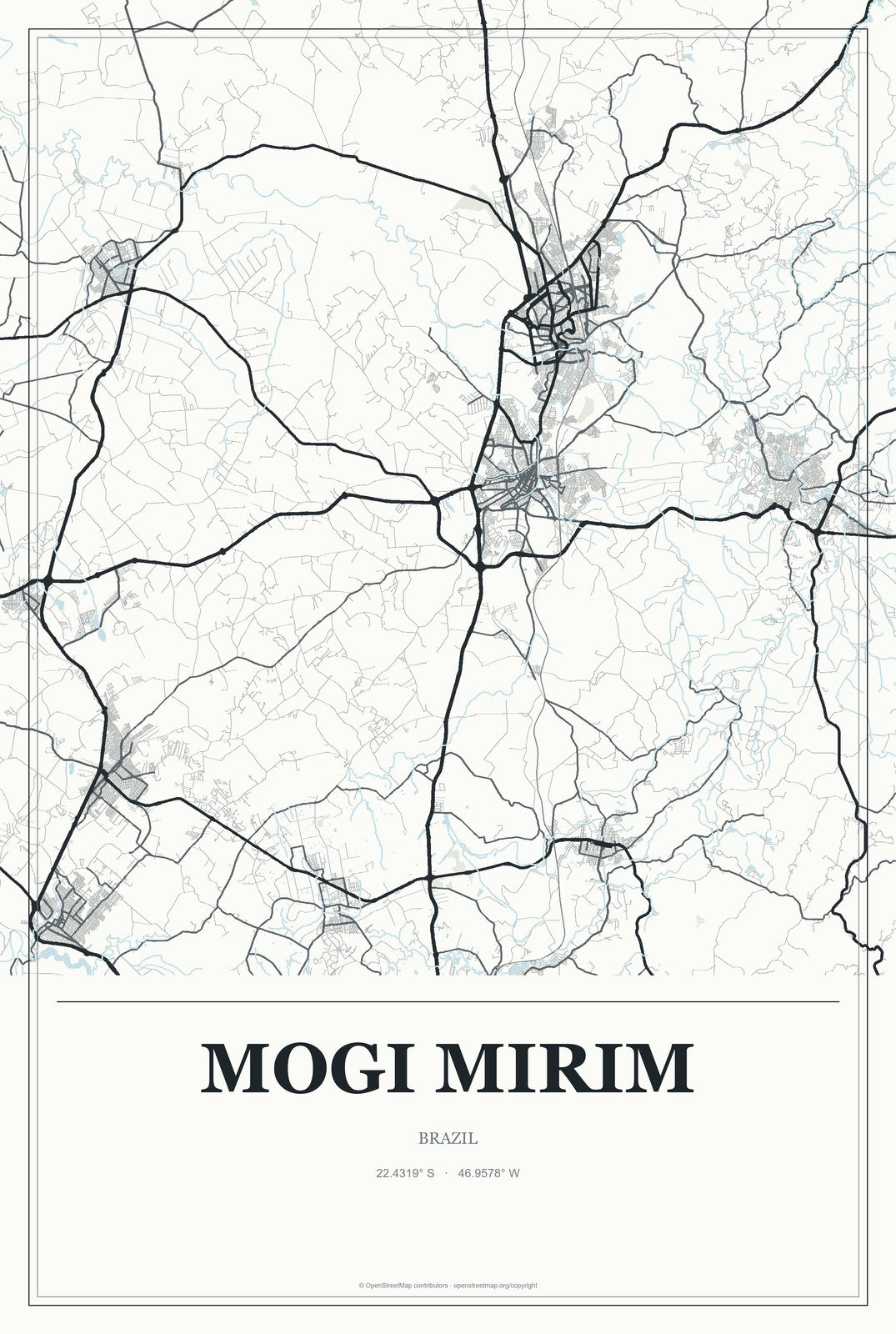 Mogi Mirim, Brazil City Map Aluminum Sign in Gallery Air style