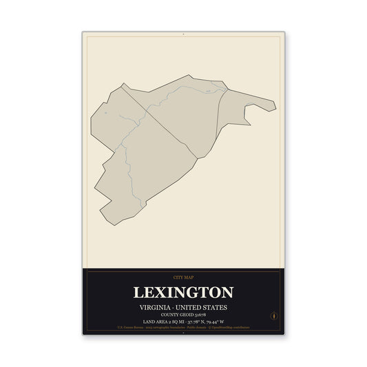 Lexington city, Virginia Map Aluminum Sign in Museum Plaque style