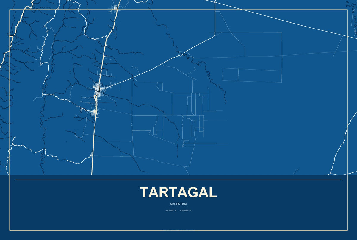 Tartagal, Argentina City Map Aluminum Sign in Harbor Cobalt style