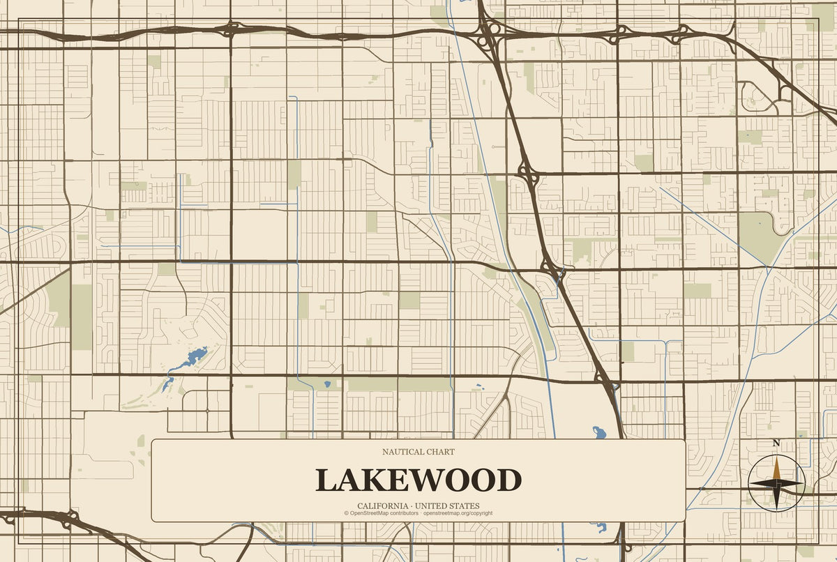 Lakewood, California City Map Aluminum Sign in Heritage Nautical style