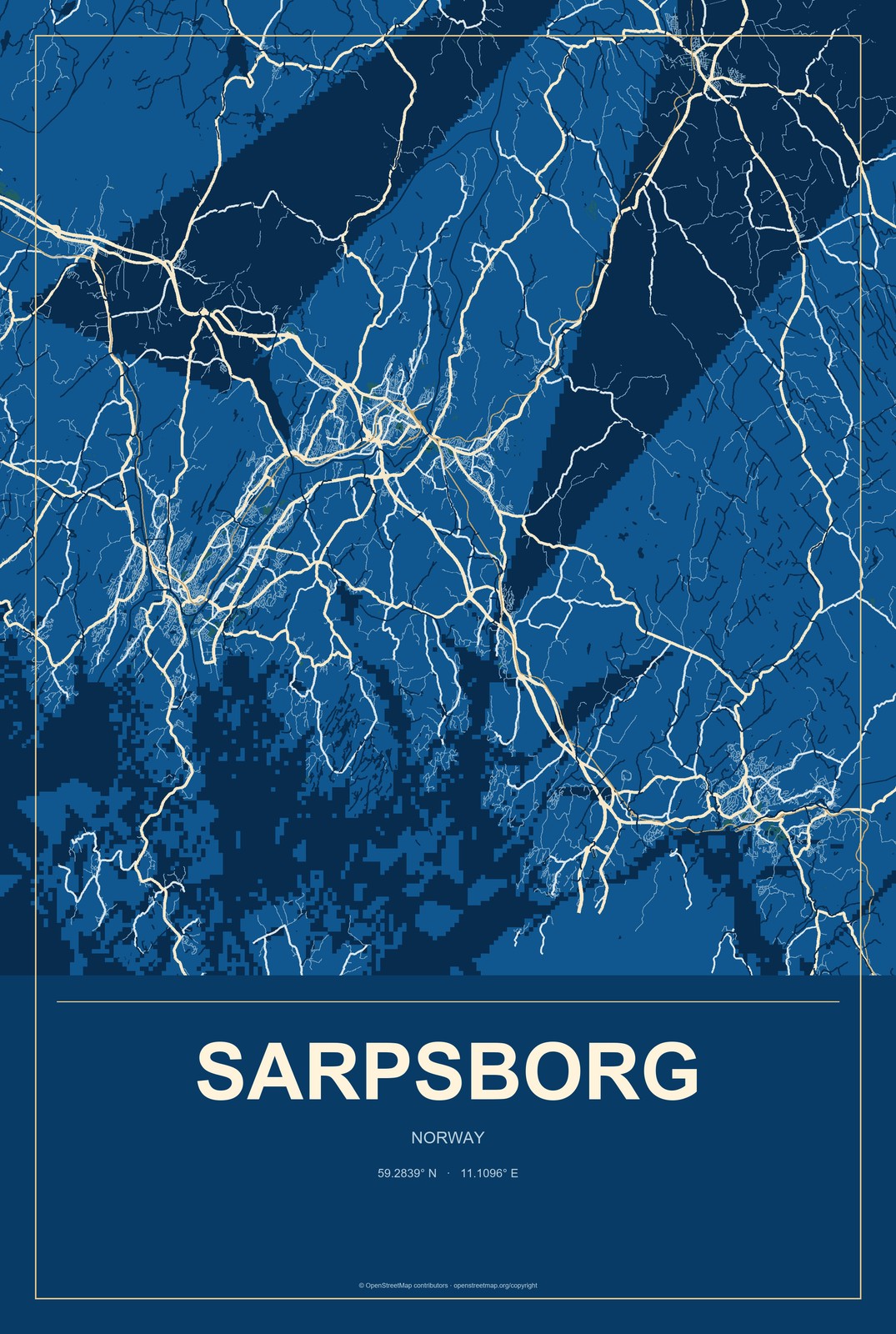Sarpsborg, Norway City Map Aluminum Sign in Harbor Cobalt style