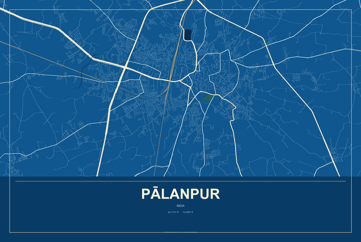 Pālanpur, India City Map Aluminum Sign in Harbor Cobalt style