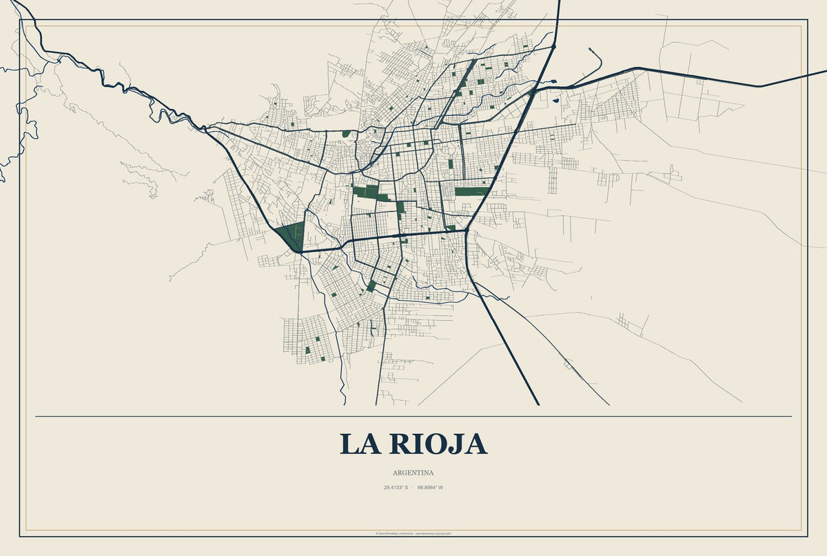 La Rioja, Argentina City Map Aluminum Sign in Coastal Cutout style
