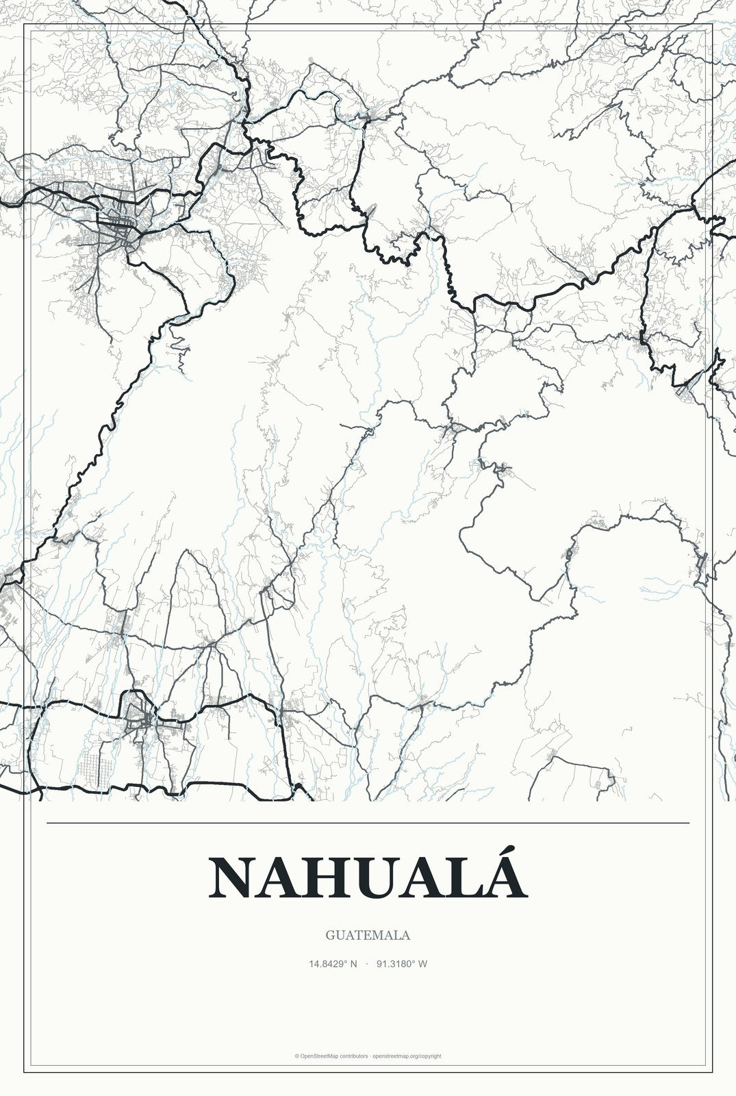 Nahualá, Guatemala City Map Aluminum Sign in Gallery Air style