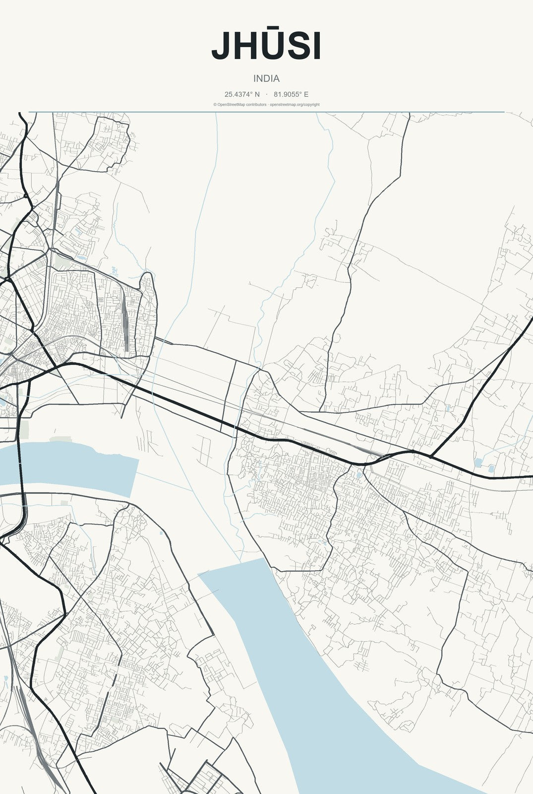 Jhūsi, India City Map Aluminum Sign in Headline Atlas style