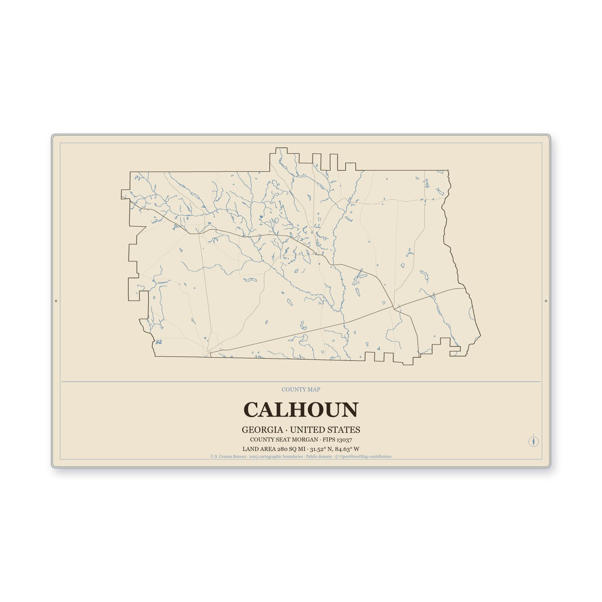 Calhoun County, Georgia Map Aluminum Sign in Heritage Nautical style
