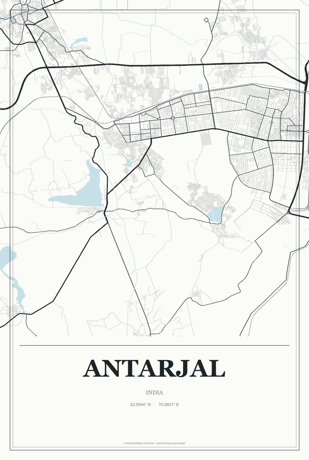 Antarjal, India City Map Aluminum Sign in Gallery Air style