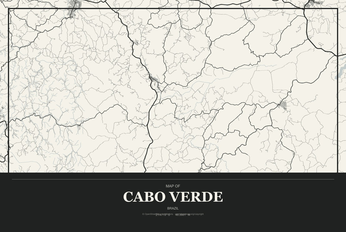 Cabo Verde, Brazil City Map Aluminum Sign in Museum Plaque style
