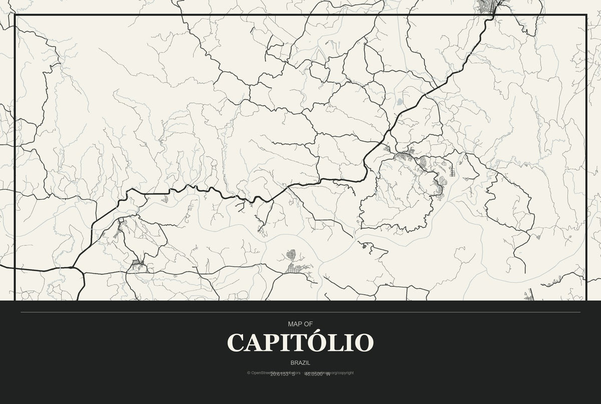 Capitólio, Brazil City Map Aluminum Sign in Museum Plaque style