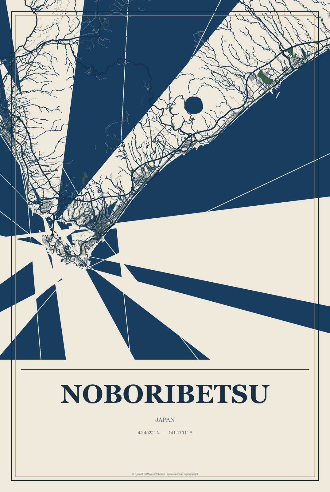 Noboribetsu, Japan City Map Aluminum Sign in Coastal Cutout style