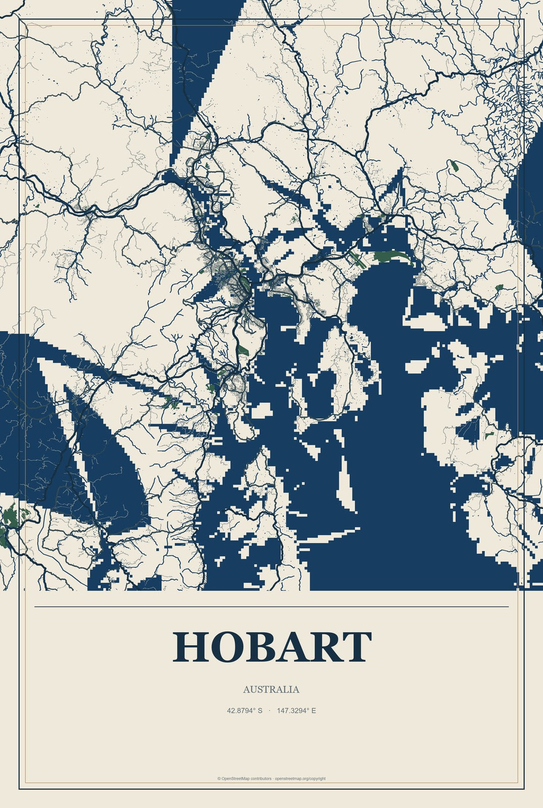Hobart, Australia City Map Aluminum Sign in Coastal Cutout style