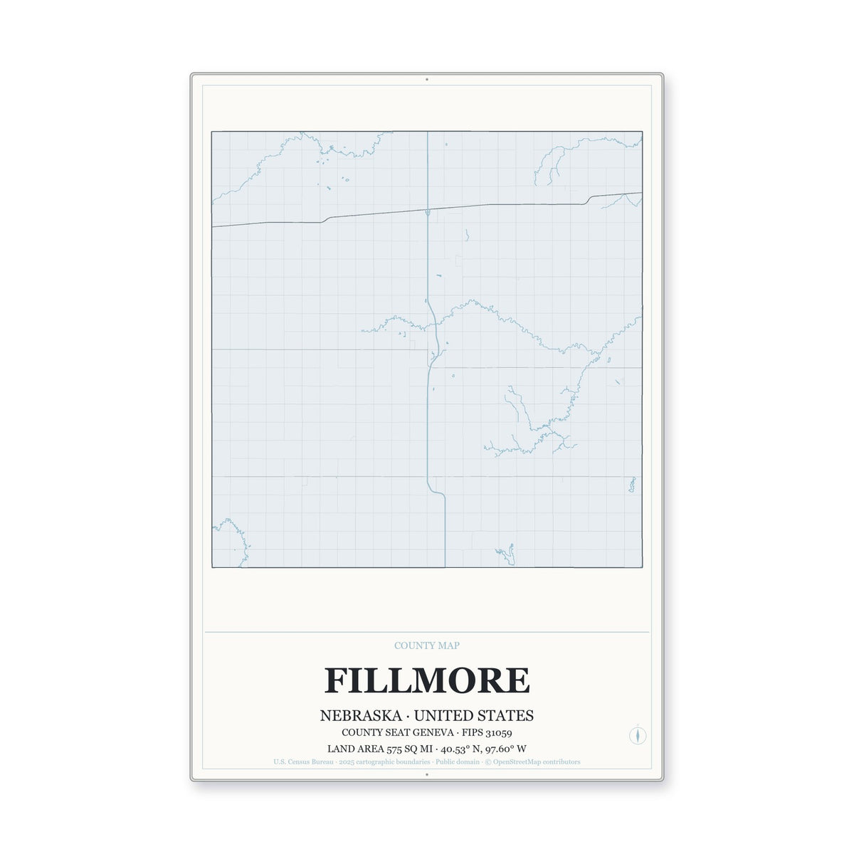 Fillmore County, Nebraska Map Aluminum Sign in Gallery Air style