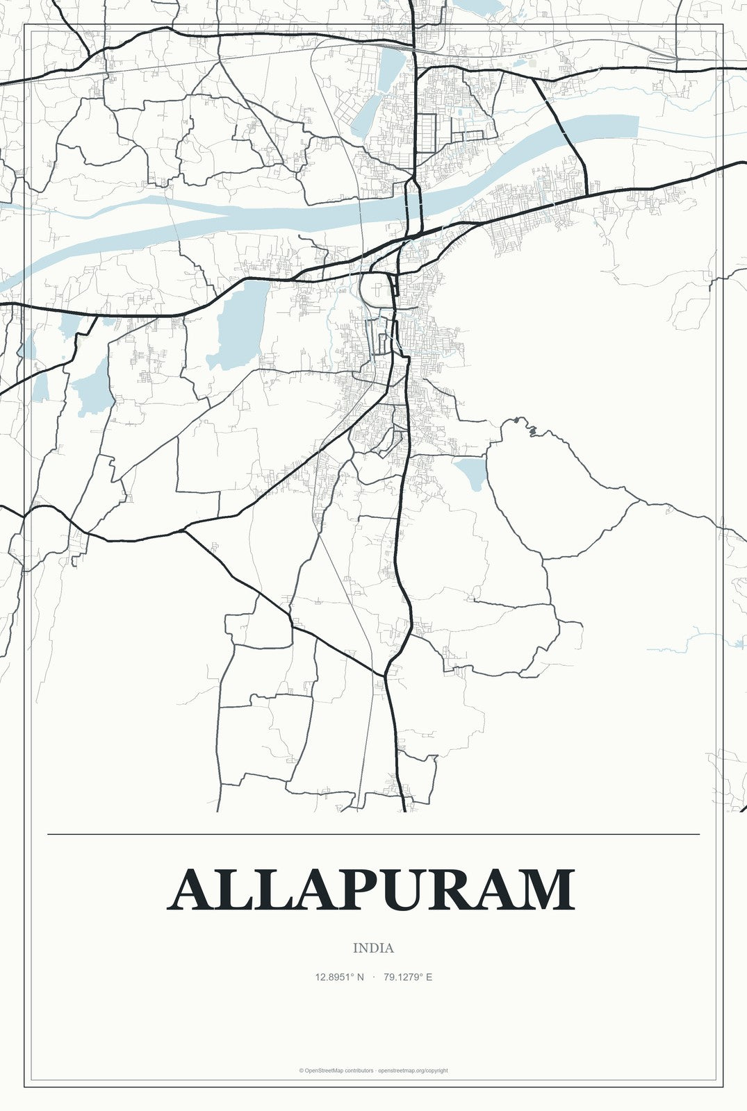 Allapuram, India City Map Aluminum Sign in Gallery Air style