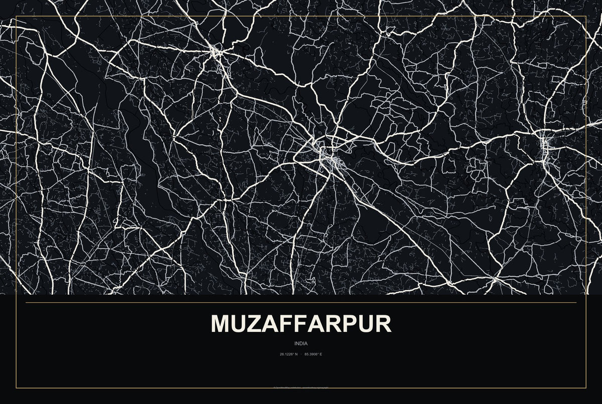 Muzaffarpur, India City Map Aluminum Sign in Metropolitan Noir style