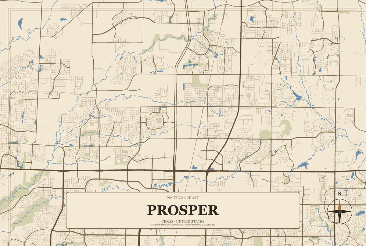Prosper, Texas City Map Aluminum Sign in Heritage Nautical style