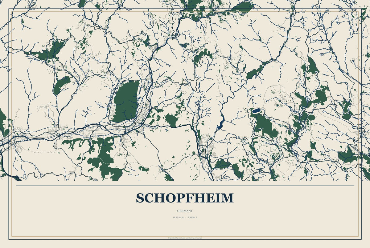 Schopfheim, Germany City Map Aluminum Sign in Coastal Cutout style