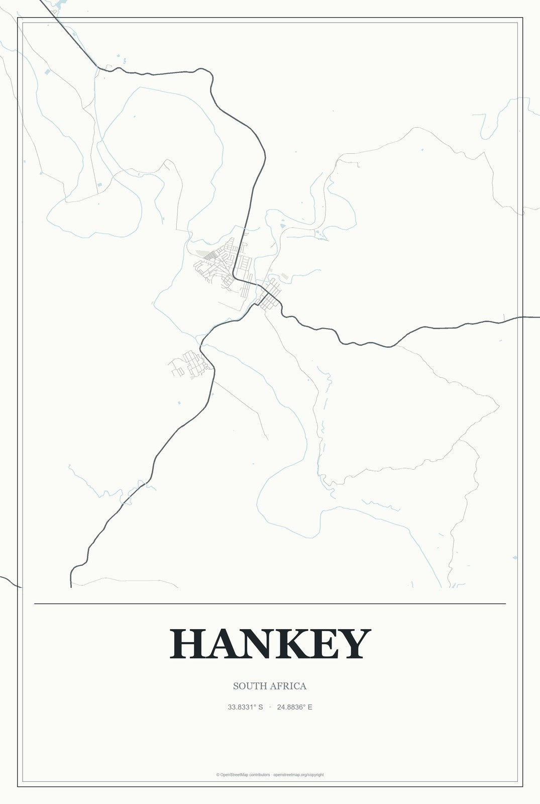 Hankey, South Africa City Map Aluminum Sign in Gallery Air style
