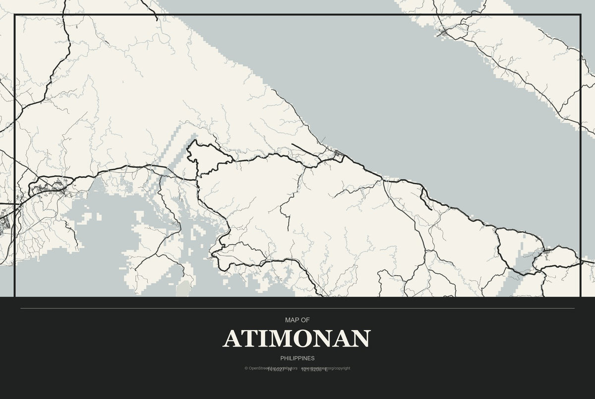 Atimonan, Philippines City Map Aluminum Sign in Museum Plaque style