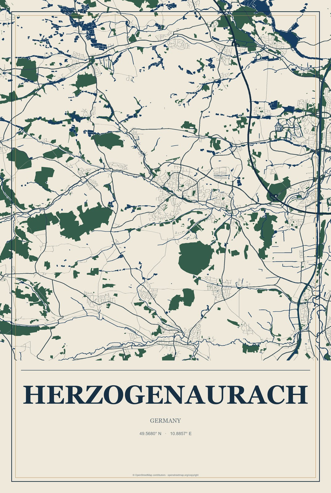 Herzogenaurach, Germany City Map Aluminum Sign in Coastal Cutout style