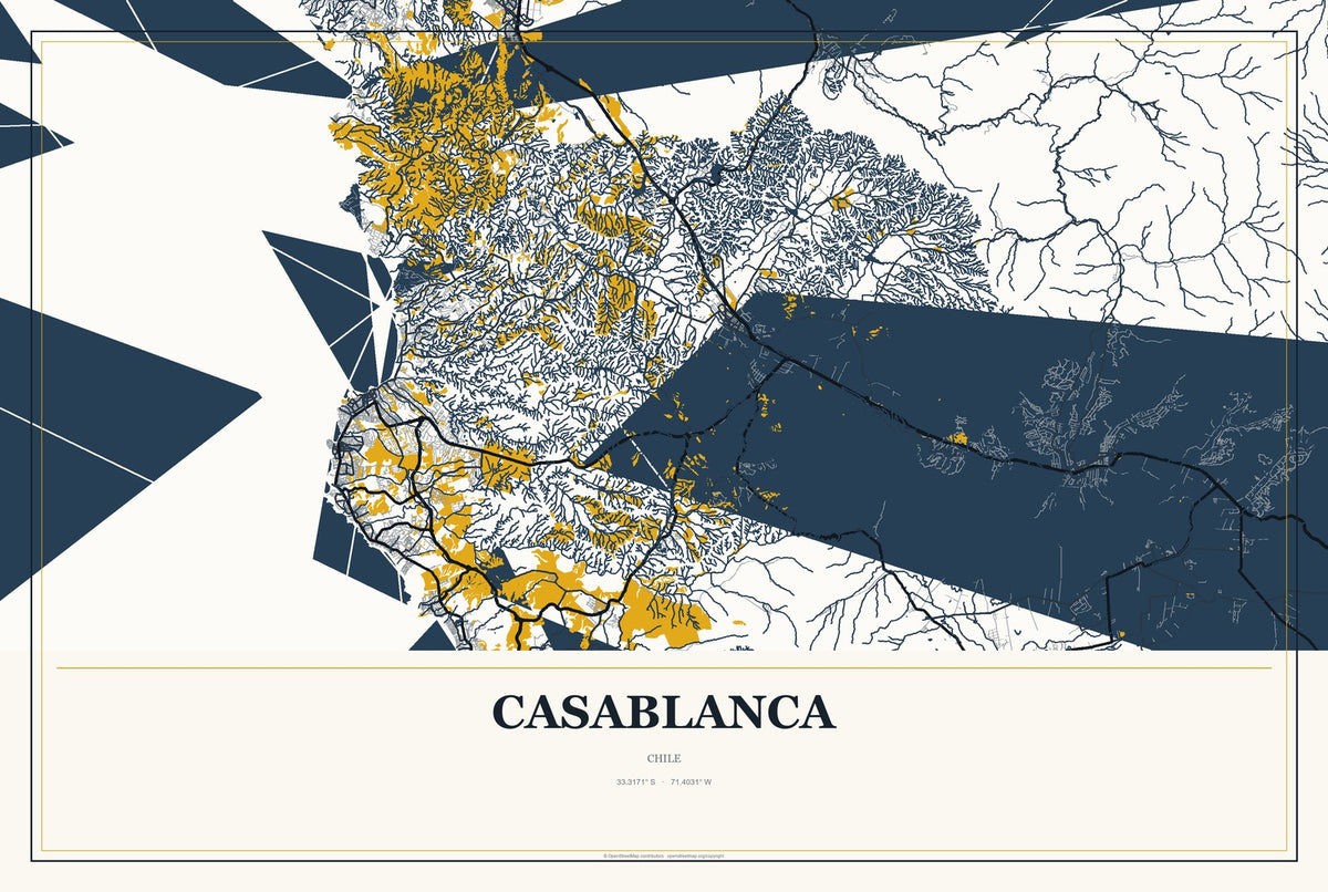 Casablanca, Chile City Map Aluminum Sign in Citrine Modern style