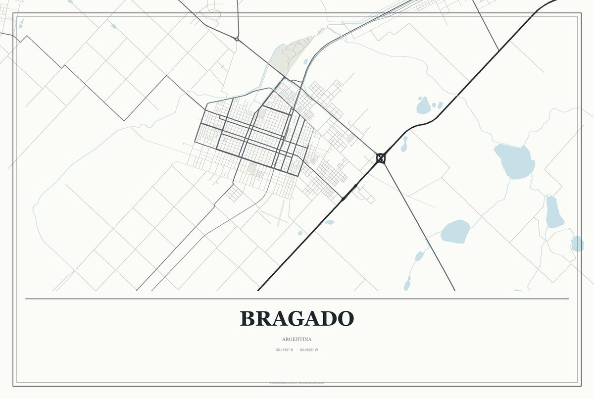 Bragado, Argentina City Map Aluminum Sign in Gallery Air style