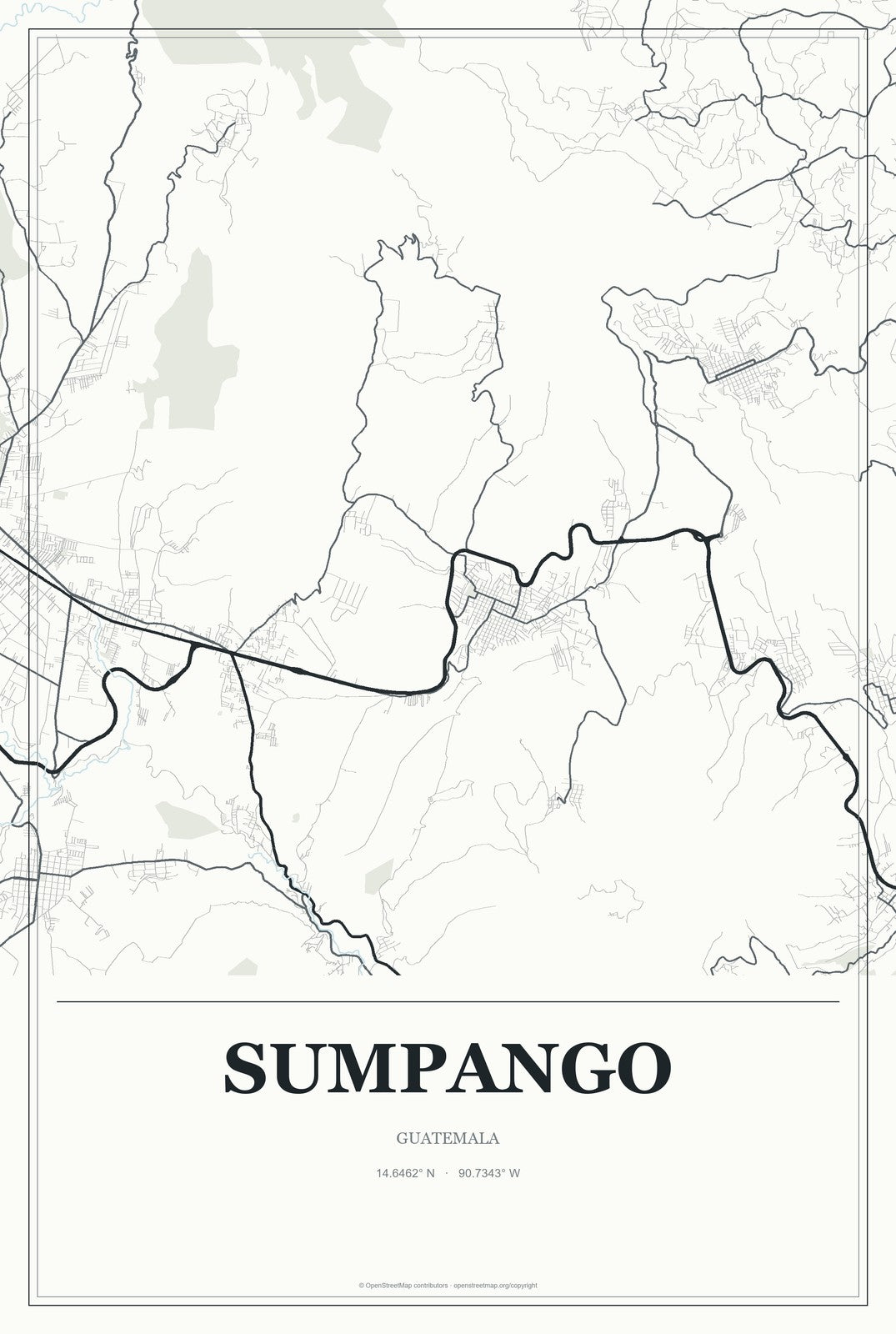 Sumpango, Guatemala City Map Aluminum Sign in Gallery Air style