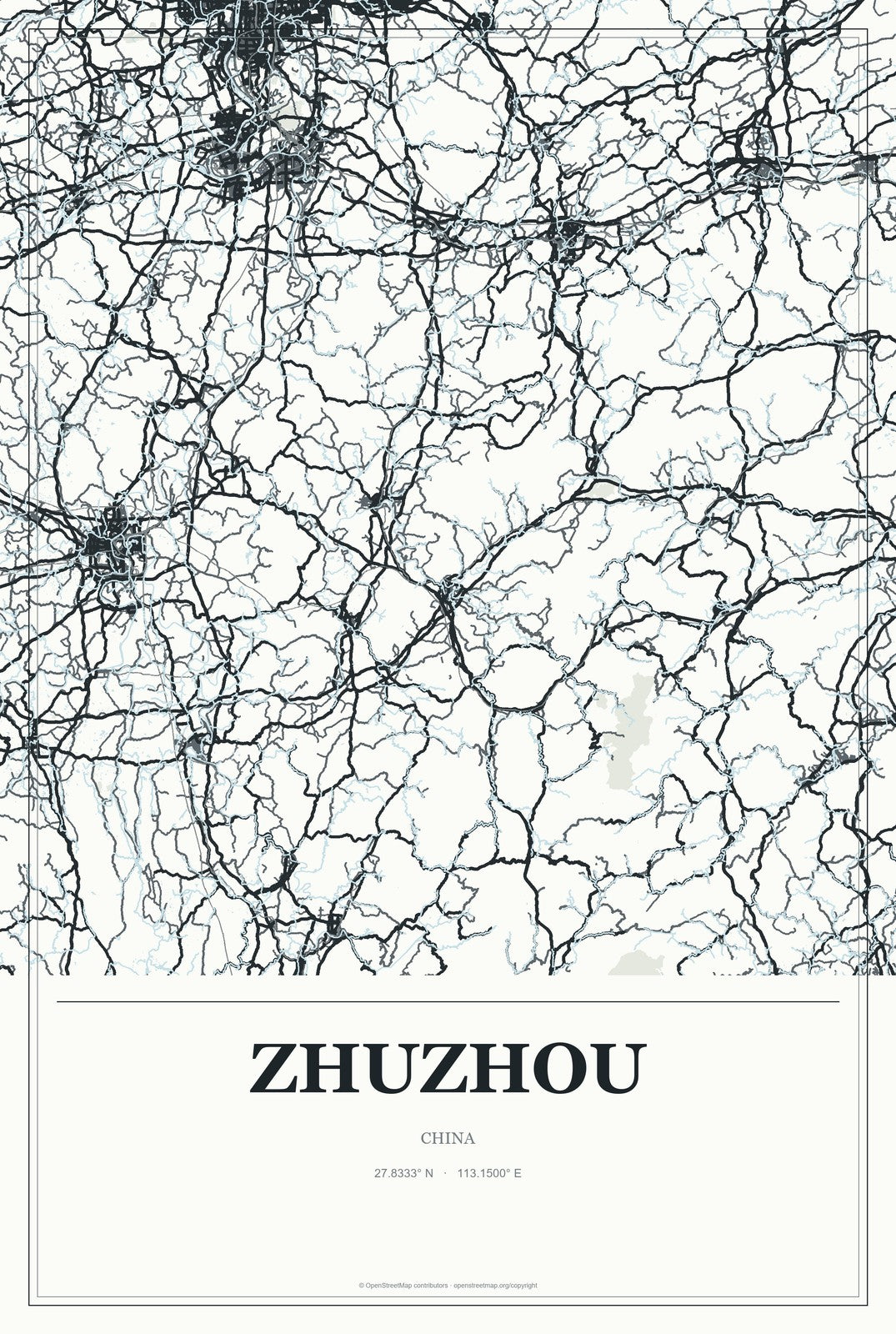 Zhuzhou, China City Map Aluminum Sign in Gallery Air style